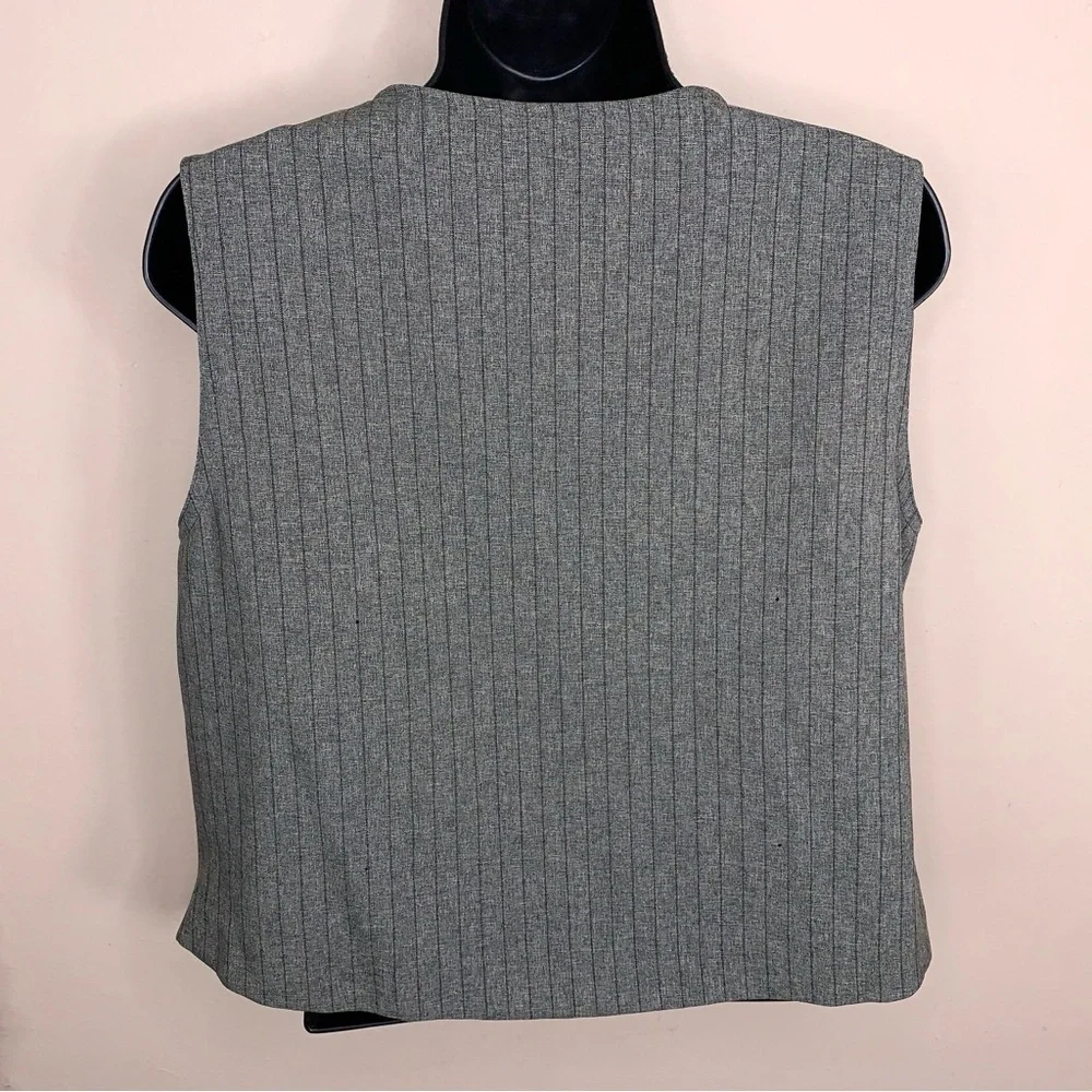 Vintage Size 12 Sag Harbor Grey Striped Vest Button Up Academia Goth Vneck